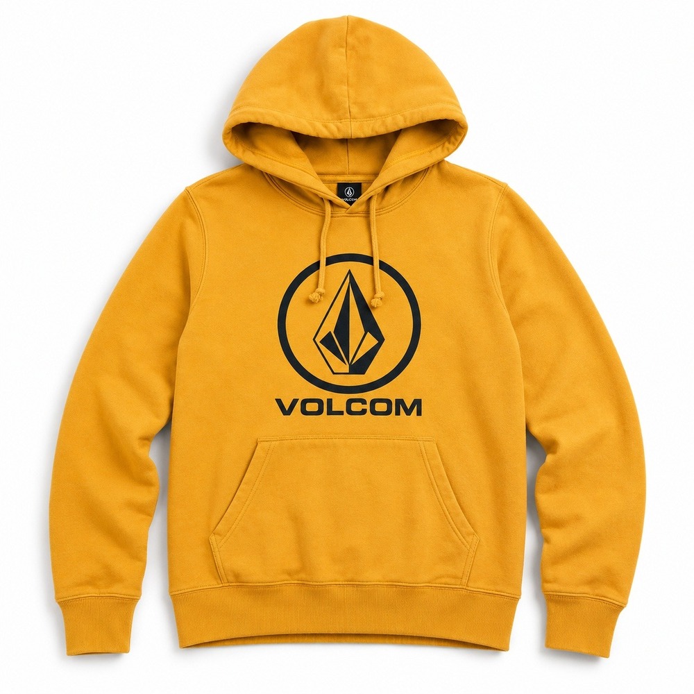 Volcom Mens Large Graphic Logo Hoodie Mustard Yellow Pullover Hooded Sweatshirt
